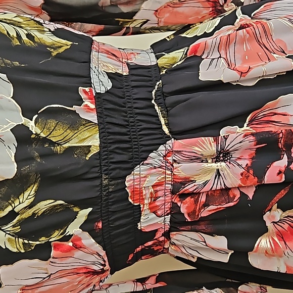 Floral black chiffon spring mini dress size small - Picture 7 of 16